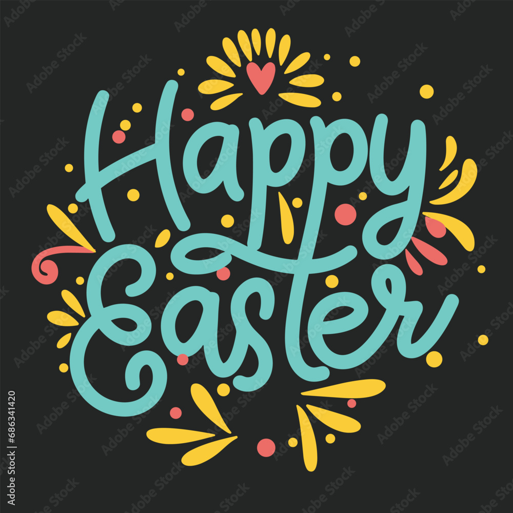 Obraz premium Happy Easter banner. Handwriting lettering Happy Easter text square composition. Hand drawn vector art.