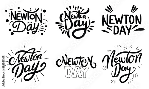 Collection of Newton Day text banner. Handwriting lettering Newton day text square composition. Hand drawn vector art.