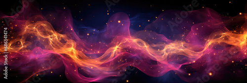 Abstract background in the form of a yellow purple glowing nebula on a dark black background