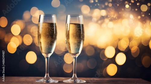 Two champagne glasses ready to drink isolated on blur glitters background