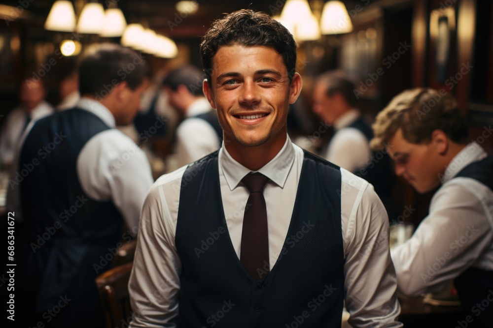 Obraz premium portrait of smiling waiters at the restaurant
