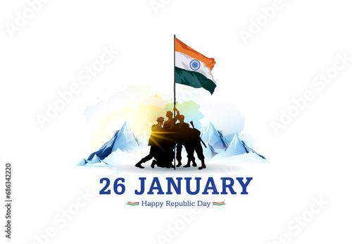Indian Army Day. Soilder holding flag of India. 26th January Republic Day Patriotic background.