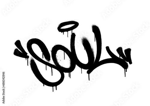 Sprayed soul font graffiti with overspray in black over white. Vector illustration.