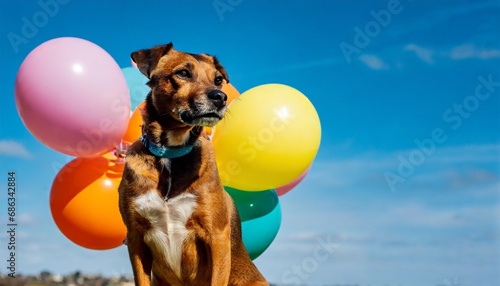 birthday dog with balloons, happy dog