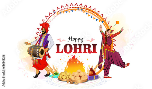 Happy Lohri poster design. Indian sikh traditional festival background.