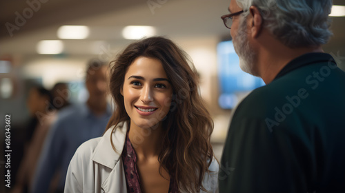 Medicos y pacientes latinos en hospital, sonrientes y en espera de consulta