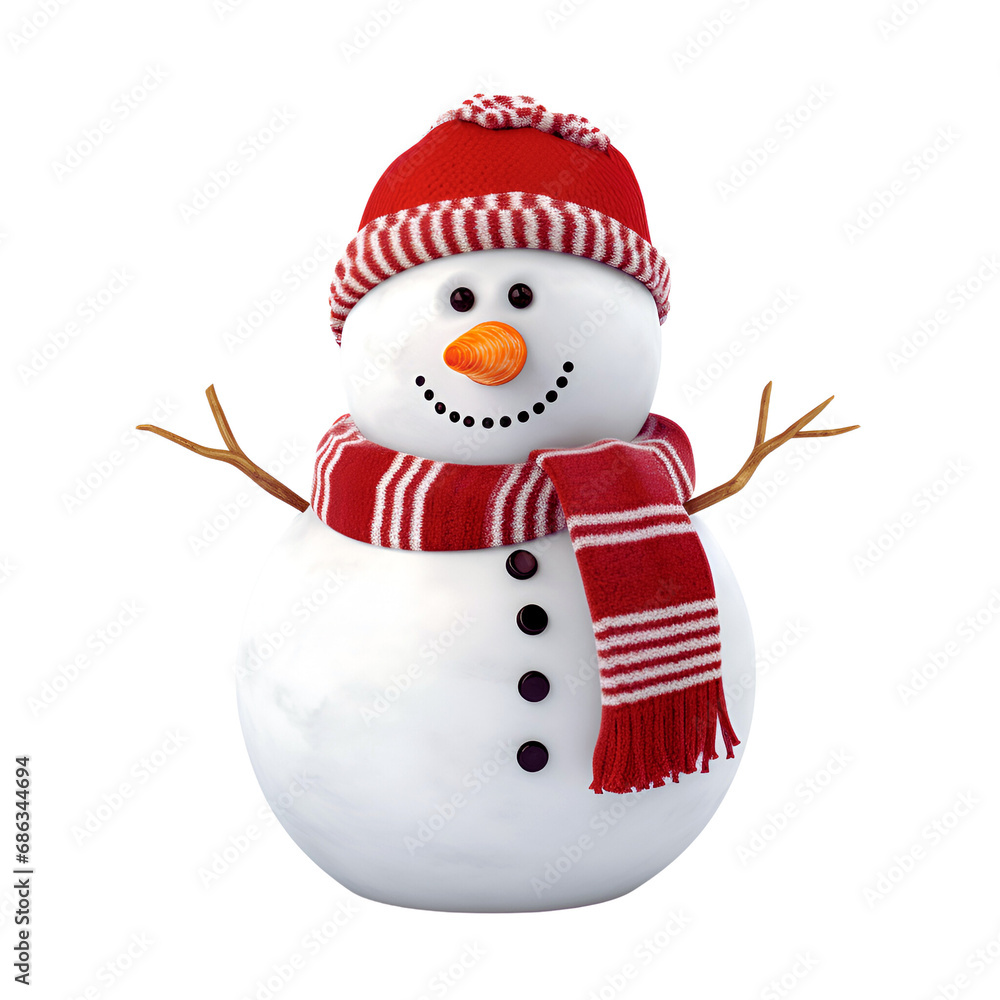 Fototapeta premium Artistic Realistic Style Christmas Snowman Illustration No Background Perfect for Print on Demand Merchandise