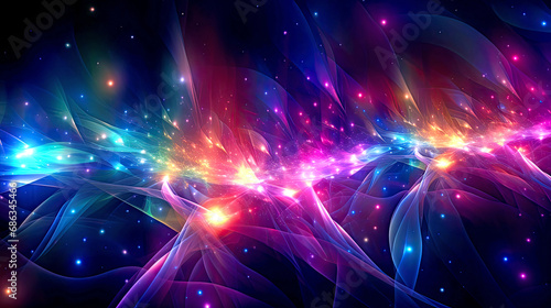 Futuristic abstract 3D background with chaotic neon waves. Glow art wallpaper. AI generated illustration.