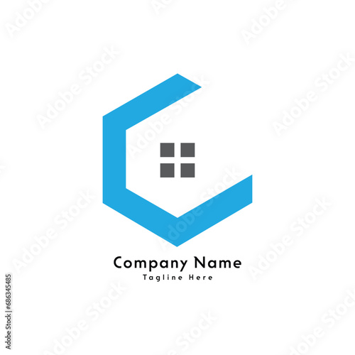 C letter polygon shape home logo design icon