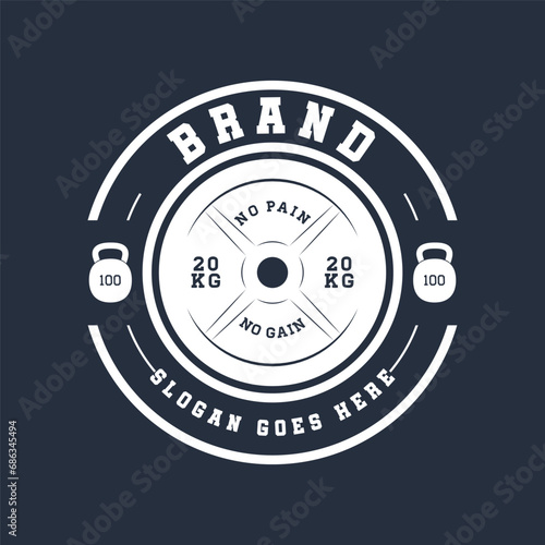 Vector Black and White barbell Weight Plate, logo design	