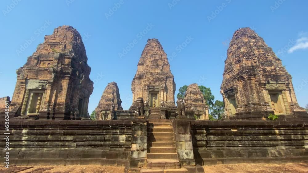 The East Mebon Mount Temple was erected in honor of the god Shiva, a temple of the Khmer civilization, located on the territory of Angkor in Cambodia. The East Mebon Mount Temple was erected in honor of the god Shiva, a temple of the Khmer civilization, located on the territory of Angkor in Cambodia.