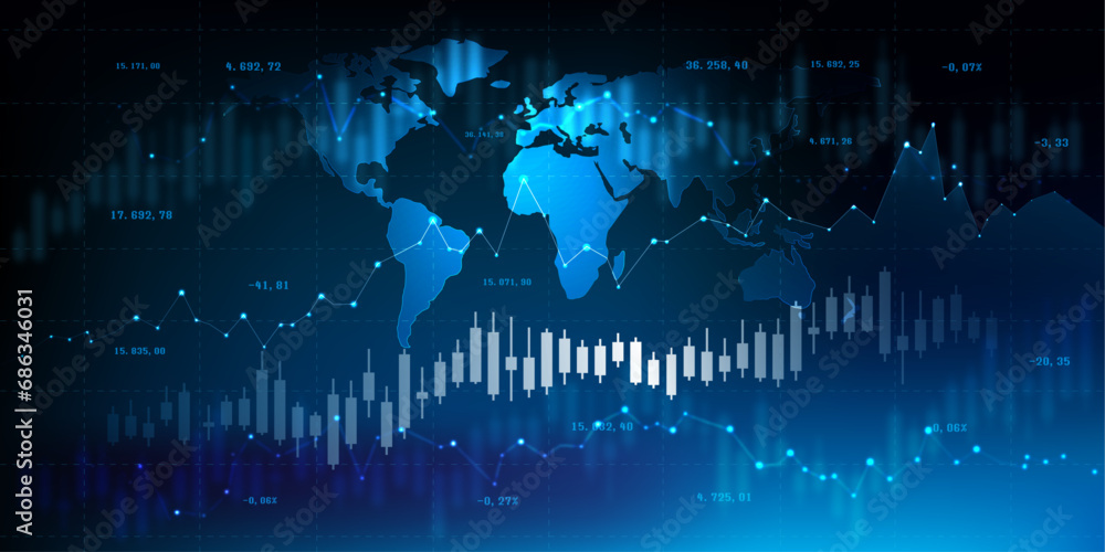 world economy financial trade concept. Stock market and exchange. Candle stick graph chart. vector illustration - obrazy, fototapety, plakaty 