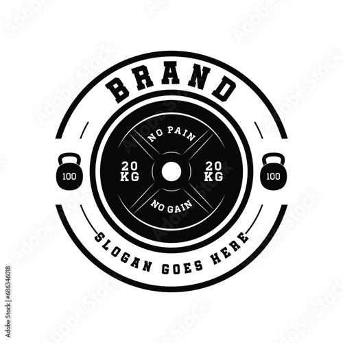 Vector Black and White barbell Weight Plate, logo design	 photo
