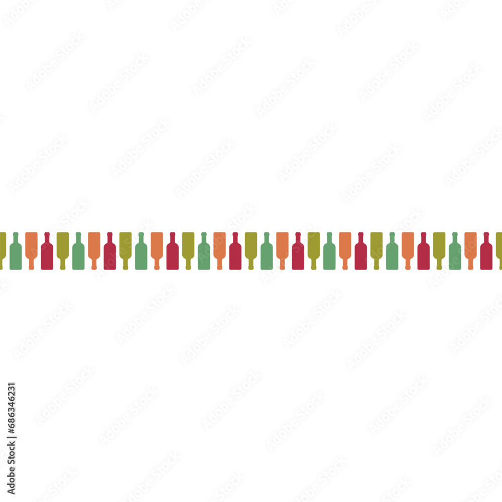 Obraz premium Many glass wine bottles stand in a long row. Seamless repeating pattern. Vector illustration.