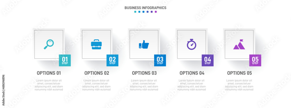 Timeline infographic with infochart. Modern presentation template with 5 spets for business process. Website template on white background for concept modern design. Horizontal layout. Timeline infographic with infochart. Modern presentation template with 5 spets for business process. Website template on white background for concept modern design. Horizontal layout.