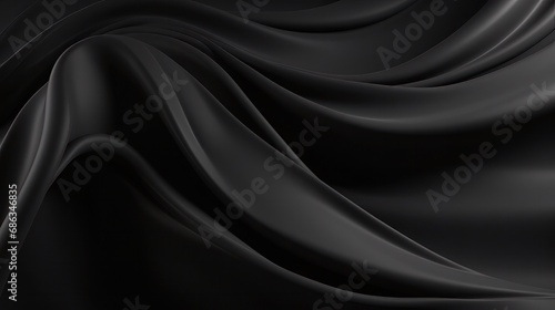 An abstract black background featuring a sleek wave pattern resembling smooth plastic with a luxurious dark texture. Evokes associations with oil, petroleum, rock-oil