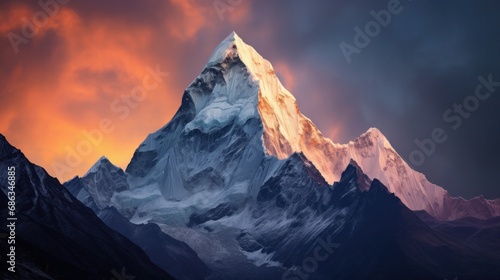A breathtaking panoramic view during the evening of Mount Ama Dablam against a stunning sky, captured along the path leading to Everest Base Camp in the Khumbu Valley within Sagarmatha National Park photo