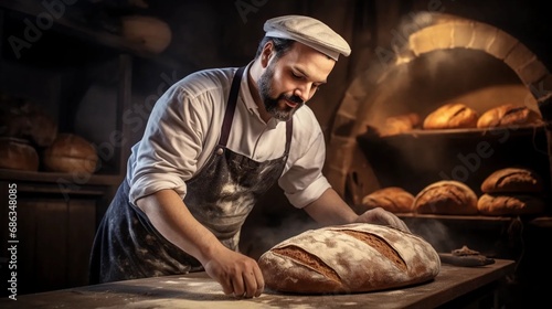 Baker preparing fresh bread, crispy and fresh bread from home bakery