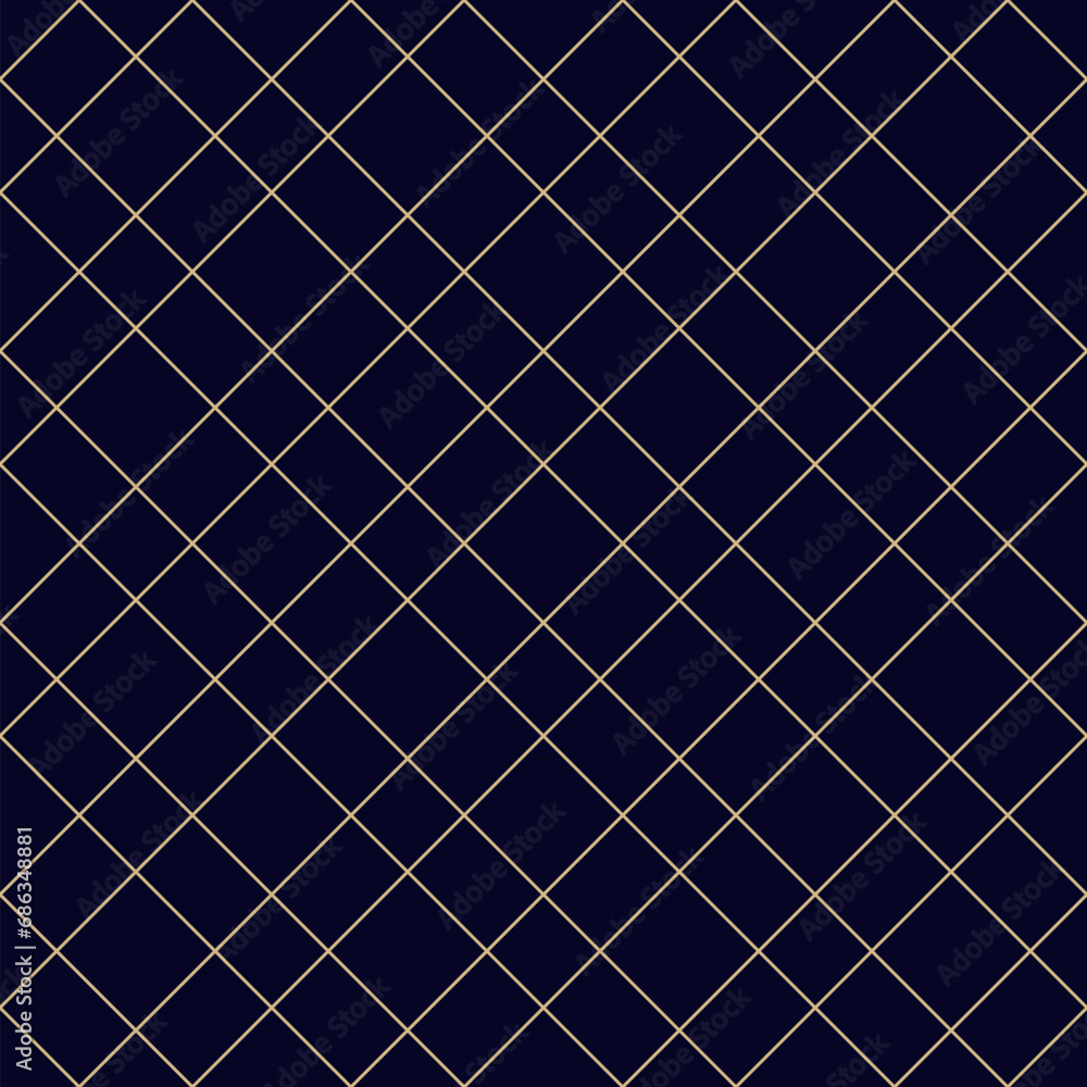 Vector seamless geometric golden diagonal line pattern on black backdrop. Simple minimalist vector texture for luxury design. Abstract linear grid background. Repeat geo ornament for print, decoration Vector seamless geometric golden diagonal line pattern on black backdrop. Simple minimalist vector texture for luxury design. Abstract linear grid background. Repeat geo ornament for print, decoration