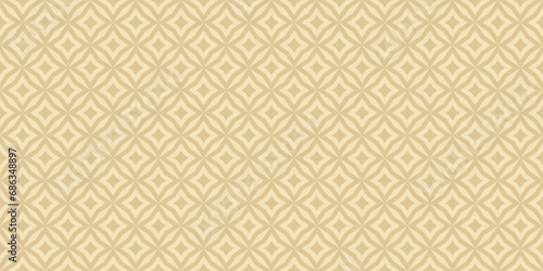 Vector abstract geometric floral seamless pattern. Subtle golden background. Simple minimal oriental ornament. Delicate gold texture with diamond shapes, stars, rhombuses, grid. Luxury repeat design