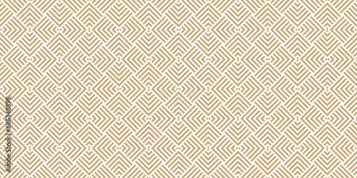 Geometric lines vector seamless pattern. Golden luxury texture with stripes, squares, chevron, arrows, lines. Abstract gold linear graphic background. Trendy geo ornament. Modern repeat design