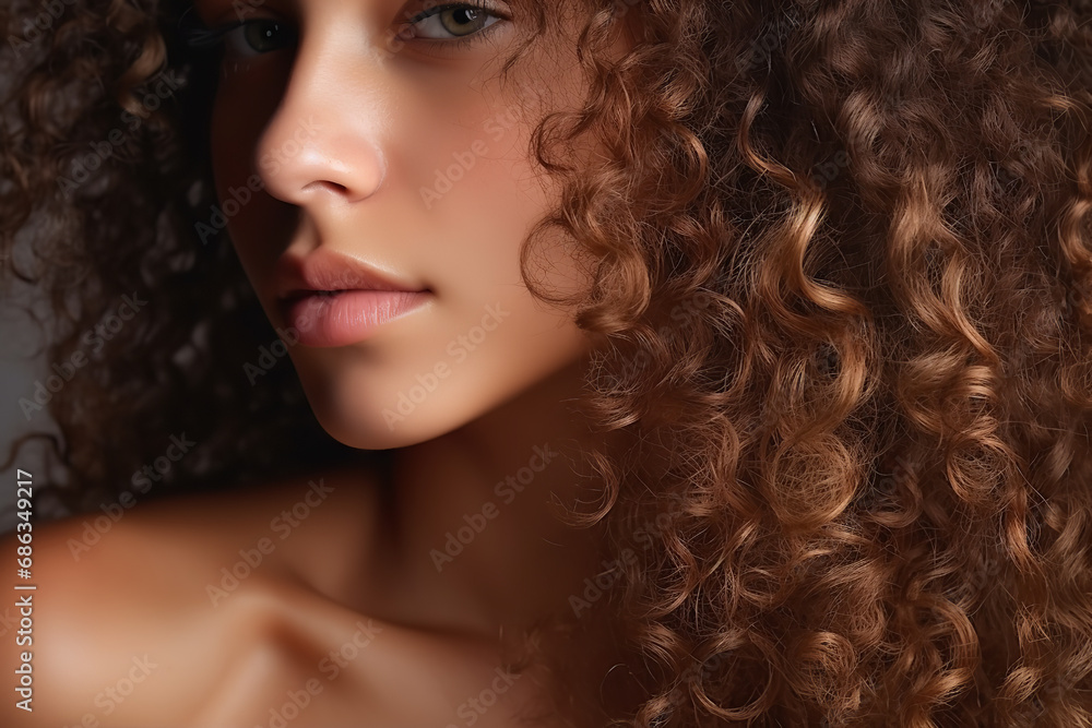 Close up Woman with dry frizzy and thirsty natural curly hair Close up Woman with dry frizzy and thirsty natural curly hair