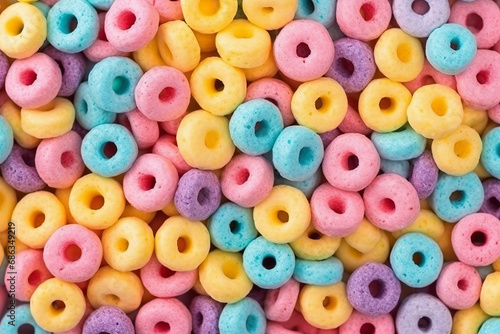 Colorful breakfast cereals multigrain background morning food for kids photo