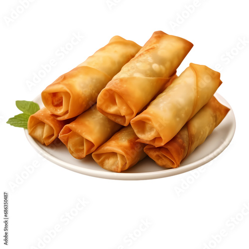 Traditional Chinese spring rolls isolated on transparent background