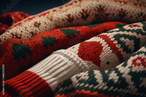 Christmas knitted winter sweater with pattern. Generative AI © barmaleeva
