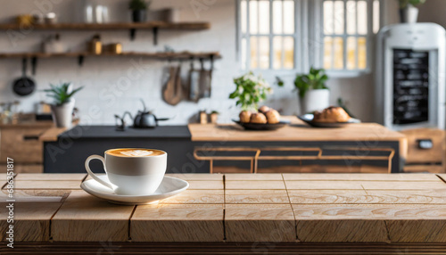 Coffee cup on wooden in the kitchen