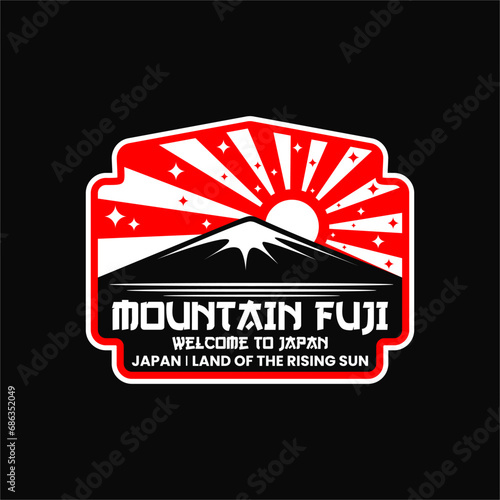 illustration vector of mount fuji, mountain fujiyama and the sun sunrise ornament elegant style with label stamp badge emblem suitable for content about japan japanese symbol icon mascot character