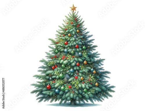 Decorated Christmas tree on a white background. Generative ai.