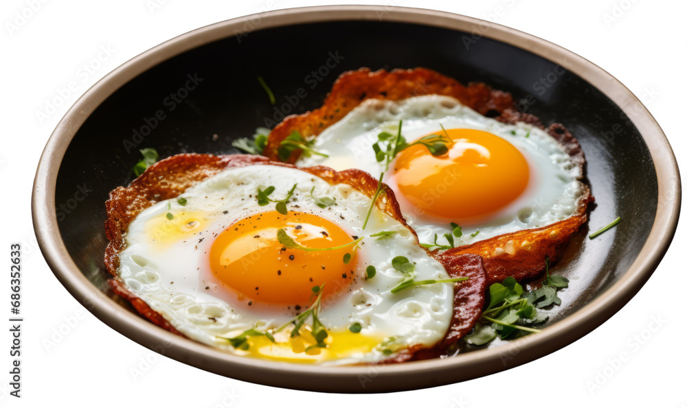 A gourmet serving of fried eggs on toast. Top star restaurant A gourmet serving of fried eggs on toast. Top star restaurant