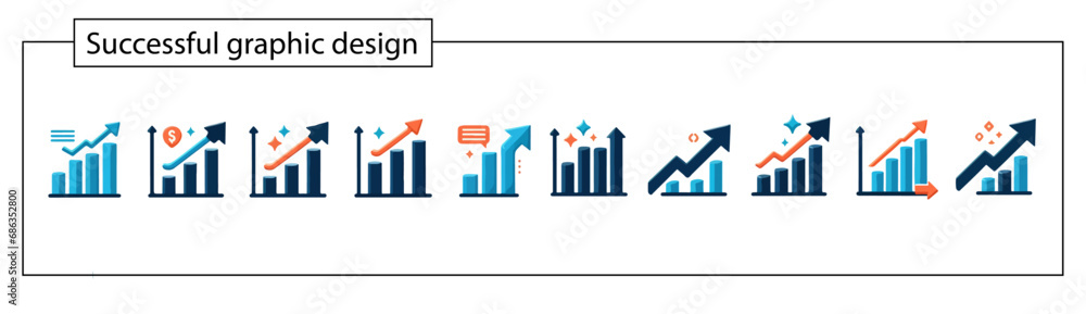 Growing chart collection. Business diagram with arrow.