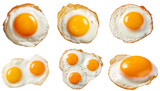 A set of 6 fried eggs of various counts. Transparent PNG 