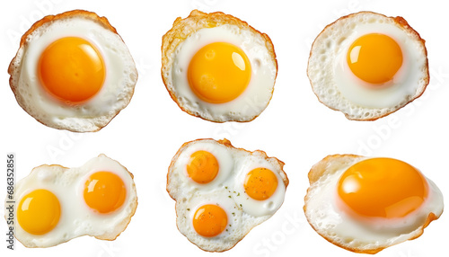 A set of 6 fried eggs of various counts. Transparent PNG 