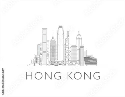 Hong Kong cityscape line art style vector illustration stock illustration in black and white