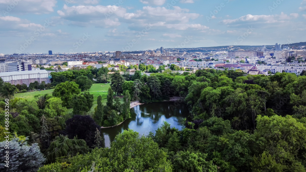 Drone point of view on Park Edmond de Rothschild and district Parchamp-Albert Kahn