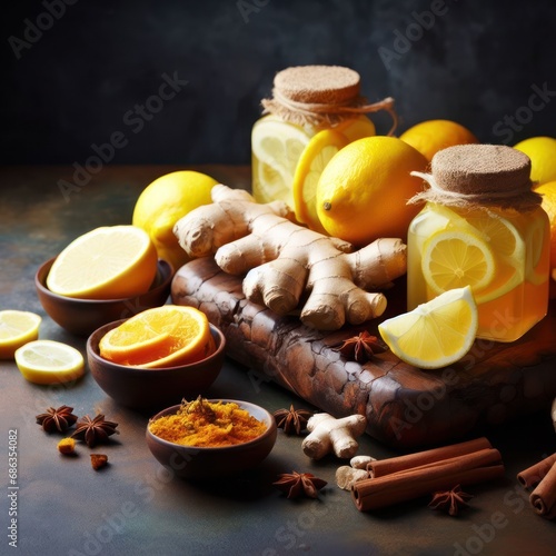 Ginger and Lemon Infusion tea and healthy, good for heart and blood pressure, healthy, drink concept, generative ai