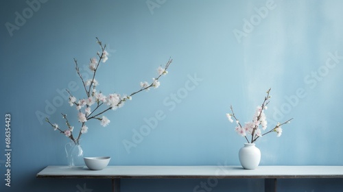 A pale blue wall with a subtle cloud-like texture, evoking a sense of tranquility and calm.
