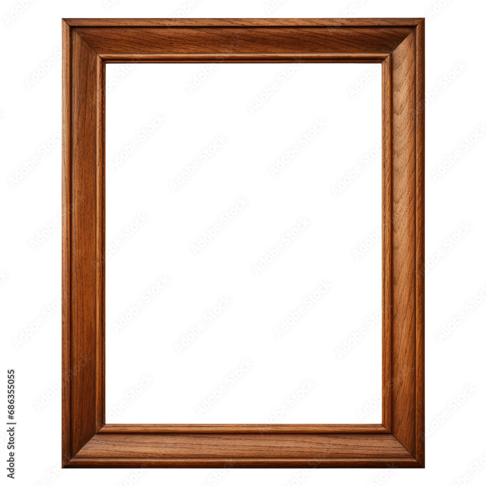Wooden picture frame isolated on transparent background.