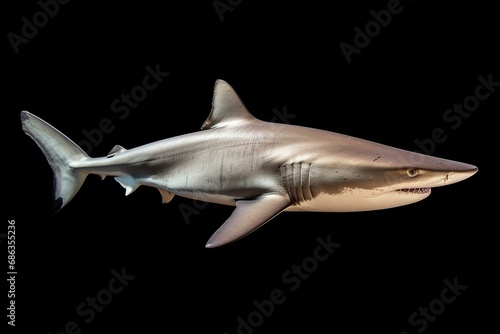 Large predatory marine shark, white in color, seen from the side. Generative AI © Solana