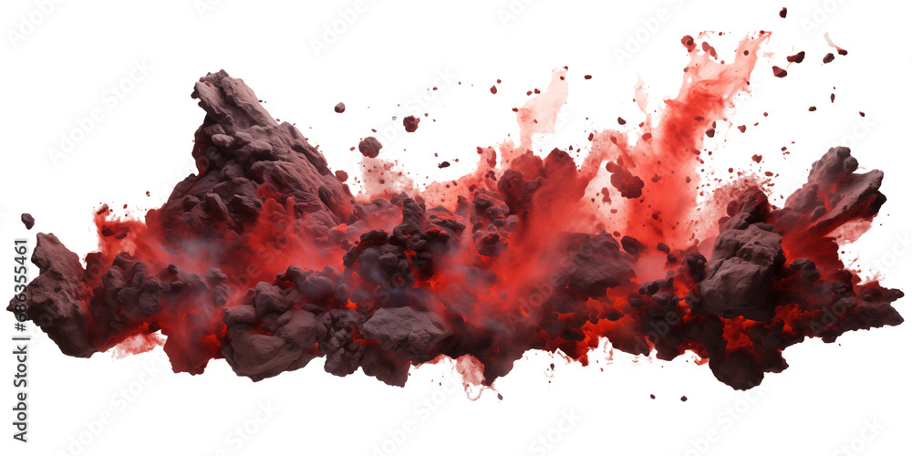 Explosion border with dark smoke, red lava and rock. Generative AI Explosion border with dark smoke, red lava and rock. Generative AI