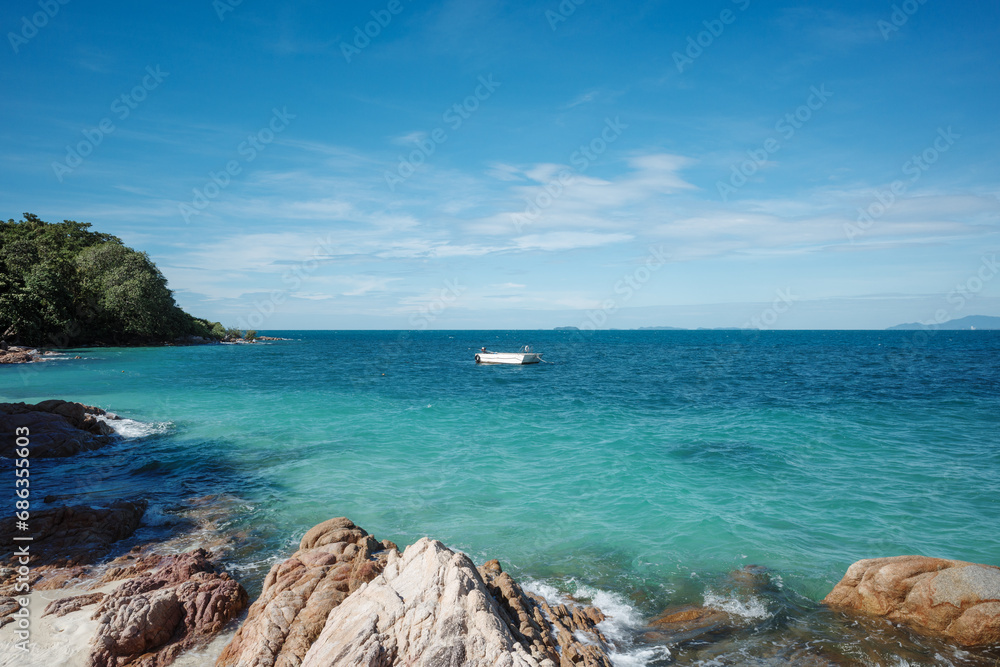 Outdoor scenery view of small boat
anchoring and sea waves with clear water crushing over the rocks during beautiful sunny day. Outdoor scenery view of small boat
anchoring and sea waves with clear water crushing over the rocks during beautiful sunny day.