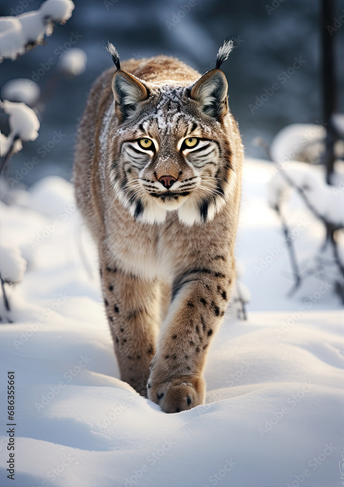 A lonely lynx in the winter forest A lonely lynx in the winter forest