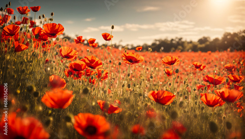 Beautiful field with poppies flowers