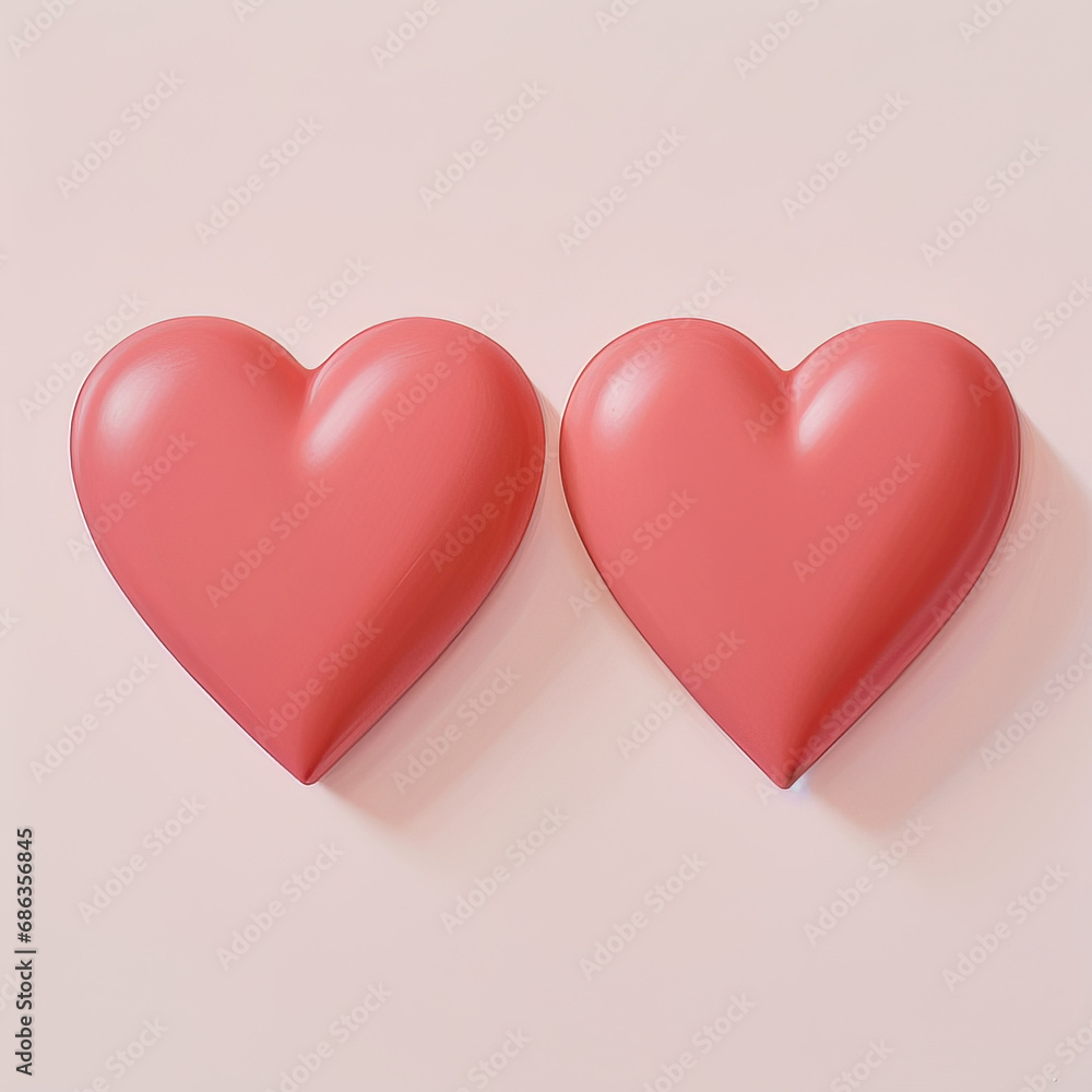Red pair of hearts on light pink.