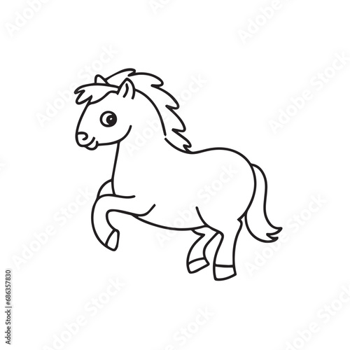 horse isolated on white  Carton horse  black and white illustration  and coloring page on a white background. line drawing style