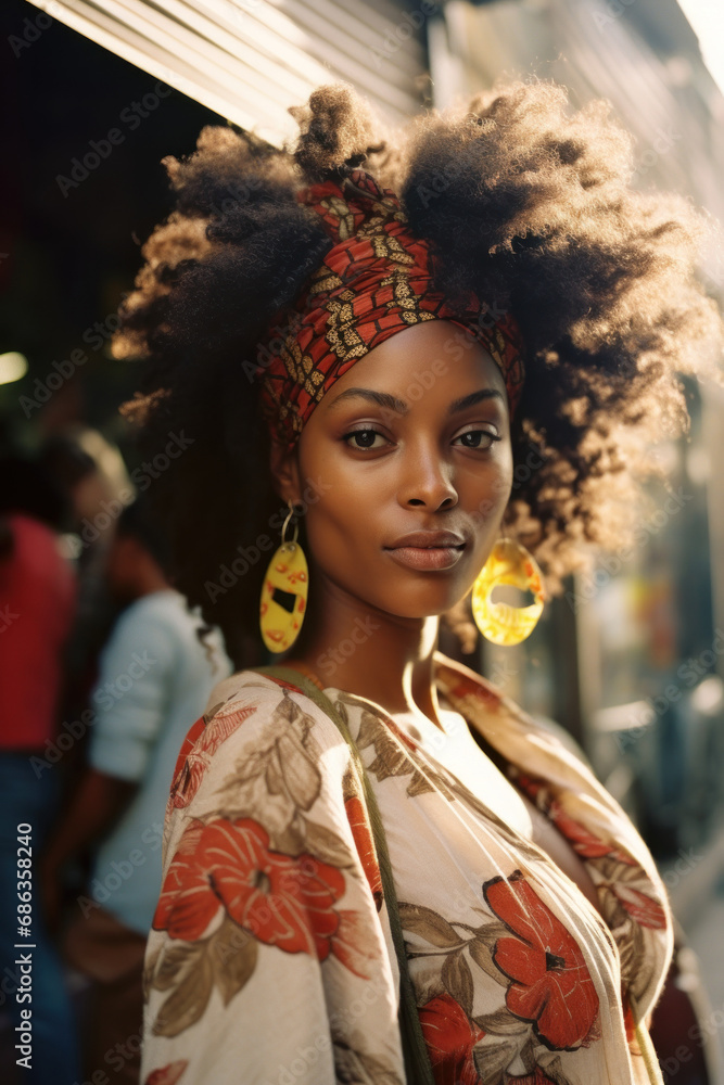 Natural portrait of a stylish African woman, candid portrait, Afro hairstyle