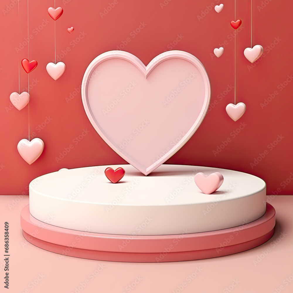 Premium Vector | Valentine's Day Stage Performance Product presentation stand, 3D realistic style, gift box in between.